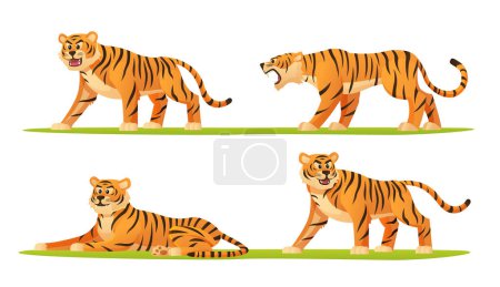 Ilustración de Conjunto de tigre en varias poses ilustración de dibujos animados - Imagen libre de derechos