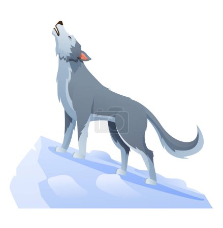 Illustration for Wolf howling on the cliff cartoon illustration - Royalty Free Image