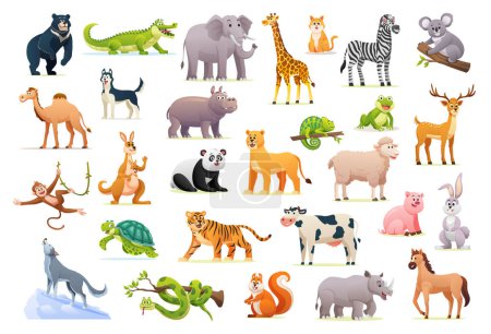 Illustrazione per Set di simpatici animali selvatici in stile cartone animato - Immagini Royalty Free