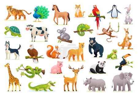 Collection of cute cartoon animal illustrations on white background