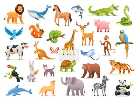 Illustration for Collection of cute cartoon animal illustrations - Royalty Free Image