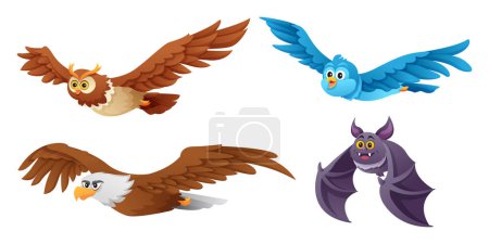Téléchargez les illustrations : Ensemble de différentes illustrations d'oiseaux volants - en licence libre de droit