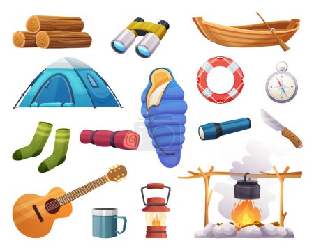Illustration for Camping and hiking equipment set illustration - Royalty Free Image