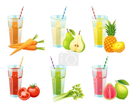 Illustration for Set of various fruit and vegetable juices illustration isolated on white background - Royalty Free Image