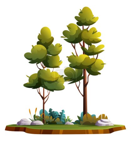 Illustration for Trees with grass and stones cartoon illustration isolated on white background - Royalty Free Image