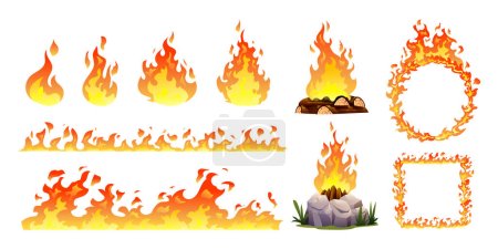 Ilustración de Juego de llamas de fuego, hoguera ardiente, fogata, bola de fuego, calor Wildfire dibujo animado vector ilustración - Imagen libre de derechos