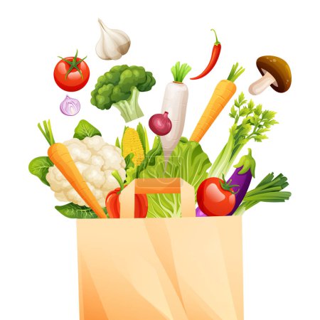 Set of vegetables with recyclable bag vector illustration