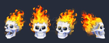 Ilustración de Conjunto de cabezas de cráneo ardiendo con ilustración de vector de fuego - Imagen libre de derechos