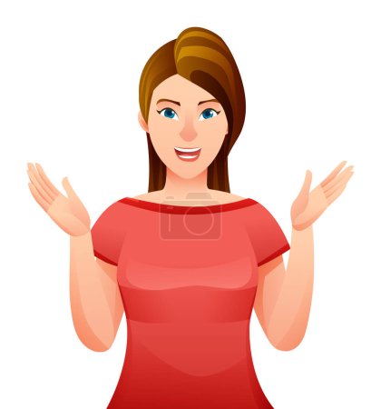 Illustration for Cheerful woman showing surprised gesture cartoon character - Royalty Free Image