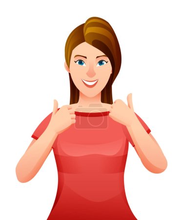 Illustration for Happy woman showing thumbs up gesture cartoon character - Royalty Free Image