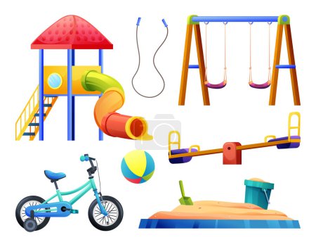 Illustration for Set of kids playground equipment in cartoon style - Royalty Free Image