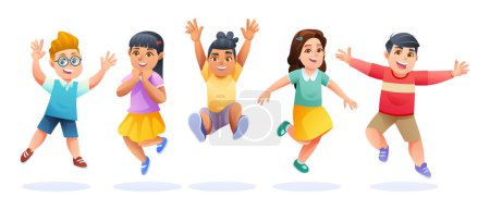 Ilustración de Niños alegres saltando juntos ilustración de dibujos animados - Imagen libre de derechos