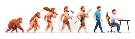 Evolución humana de mono a hombre de negocios e ilustración vectorial de usuario de computadoras