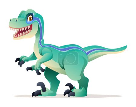 Ilustración de Bonita ilustración de dibujos animados dinosaurio velociraptor aislado sobre fondo blanco - Imagen libre de derechos