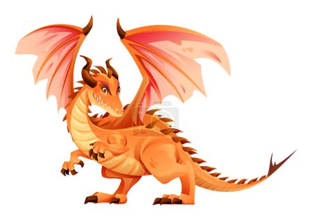 Ilustración de Dragón personaje en estilo de dibujos animados - Imagen libre de derechos