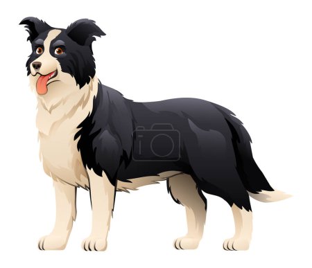 Téléchargez les illustrations : Collie frontière chien vecteur dessin animé illustration - en licence libre de droit