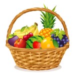 Wicker basket with fruits vector illustration