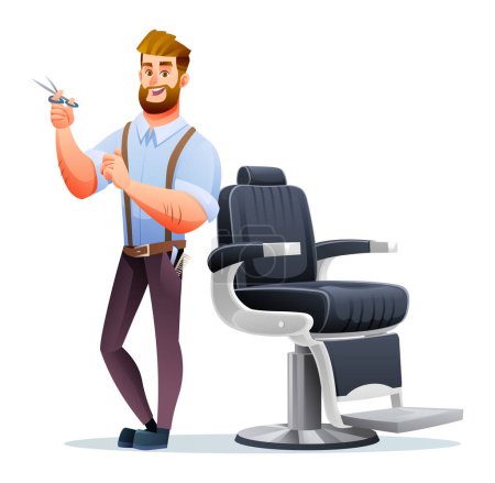 Illustration for Professional barber character. Barber shop cartoon illustration - Royalty Free Image