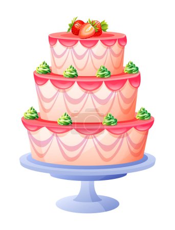 Téléchargez les illustrations : Gâteau d'anniversaire avec vecteur fraise isolé sur fond blanc - en licence libre de droit