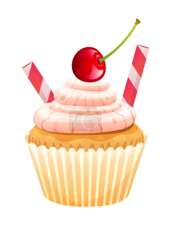 Téléchargez les illustrations : Fromage cupcake vecteur isolé sur fond blanc. Cupcake illustration de dessin animé - en licence libre de droit