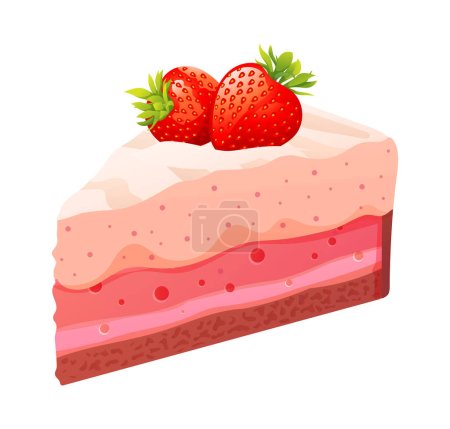 Téléchargez les illustrations : Tranche de vecteur de gâteau aux fraises isolée sur fond blanc. Découper illustration de dessin animé gâteau tranche - en licence libre de droit