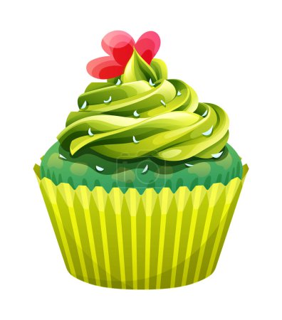 Illustration for Matcha cupcake vector isolated on white background. Cupcake cartoon illustration - Royalty Free Image