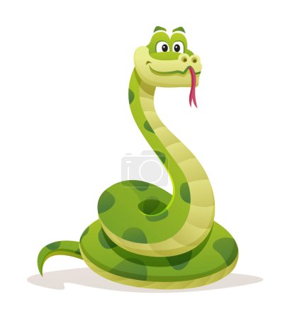 Téléchargez les illustrations : Illustration de dessin animé serpent mignon isolé sur fond blanc - en licence libre de droit