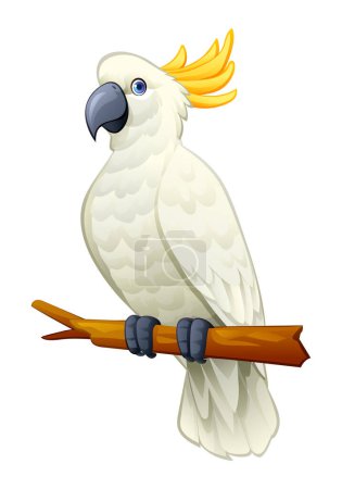 Illustration for Cute cockatoo parrot sitting on branch cartoon illustration isolated on white background - Royalty Free Image