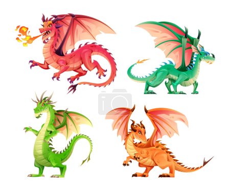 Illustration for Set of cartoon dragon characters vector illustration - Royalty Free Image