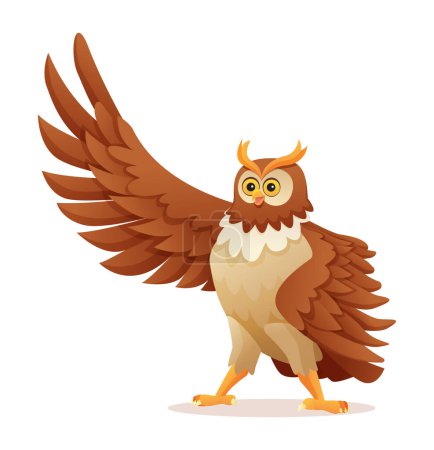 Illustration for Cute owl waving wing cartoon illustration isolated on white background - Royalty Free Image