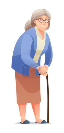 Téléchargez les illustrations : Femme âgée avec une canne. Illustration de personnage grand-mère - en licence libre de droit