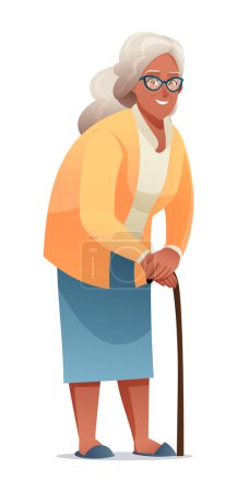 Téléchargez les illustrations : Vieille femme avec une canne. Illustration de personnage grand-mère - en licence libre de droit