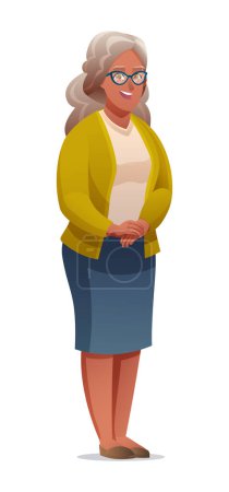 Téléchargez les illustrations : Heureuse illustration de dessin animé personnage grand-mère - en licence libre de droit