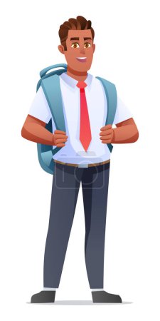 Illustration for School boy wearing uniform and backpack. Cartoon character illustration - Royalty Free Image