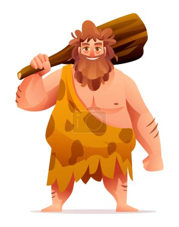 Ilustración de Un personaje primitivo. ilustración de dibujos animados cavernícola edad de piedra prehistórica - Imagen libre de derechos
