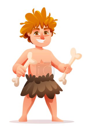 Illustration for Primitive boy character. Prehistoric stone age cave boy cartoon illustration - Royalty Free Image