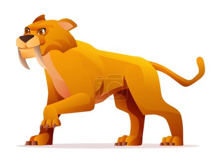 Illustration for Saber tooth tiger cartoon illustration isolated on white background - Royalty Free Image