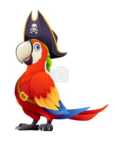 Illustration for Cute pirate parrot cartoon illustration isolated on white background - Royalty Free Image