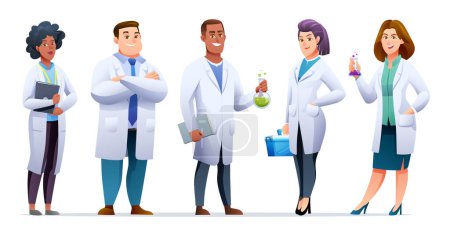 Illustration for Set of man and woman scientist characters in cartoon style - Royalty Free Image