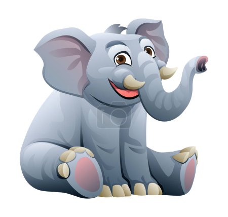 Téléchargez les illustrations : Mignon éléphant assis. Illustration de personnage de bande dessinée - en licence libre de droit