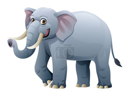 Ilustración de Ilustración de dibujos animados elefante feliz aislado sobre fondo blanco - Imagen libre de derechos