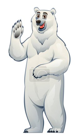 Téléchargez les illustrations : Dessin animé ours polaire agitant la main. Illustration vectorielle isolée sur fond blanc - en licence libre de droit