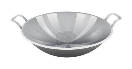 Ilustración de Wok pan vector aislado sobre fondo blanco. Revuelva la ilustración de dibujos animados de utensilios de cocina de sartén - Imagen libre de derechos
