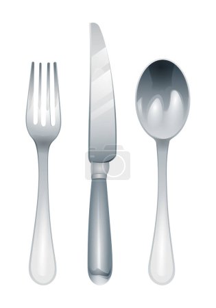 Illustration for Set of fork, knife and spoon isolated on white background. Cutlery kitchenware vector illustration - Royalty Free Image