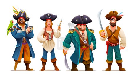 Ilustración de Conjunto de piratas con armas. Dibujos animados carácter ilustración - Imagen libre de derechos