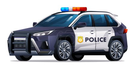 Téléchargez les illustrations : Illustration vectorielle de voiture de police. Véhicule officiel de patrouille, 4x4 isolé sur fond blanc - en licence libre de droit