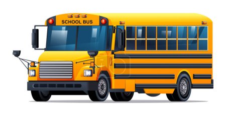 Téléchargez les illustrations : Illustration vectorielle de bus scolaire jaune isolée sur fond blanc - en licence libre de droit