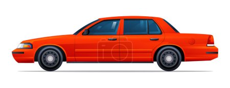 Téléchargez les illustrations : Illustration vectorielle de voiture. Voiture berline rouge vue de côté isolé sur fond blanc - en licence libre de droit