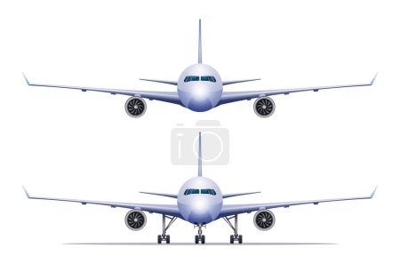Téléchargez les illustrations : Illustration vectorielle vue de face de l'avion isolée sur fond blanc - en licence libre de droit