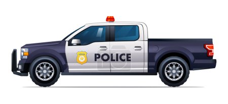 Illustration for Police car vector illustration. Patrol official vehicle, pickup truck side view isolated on white background - Royalty Free Image